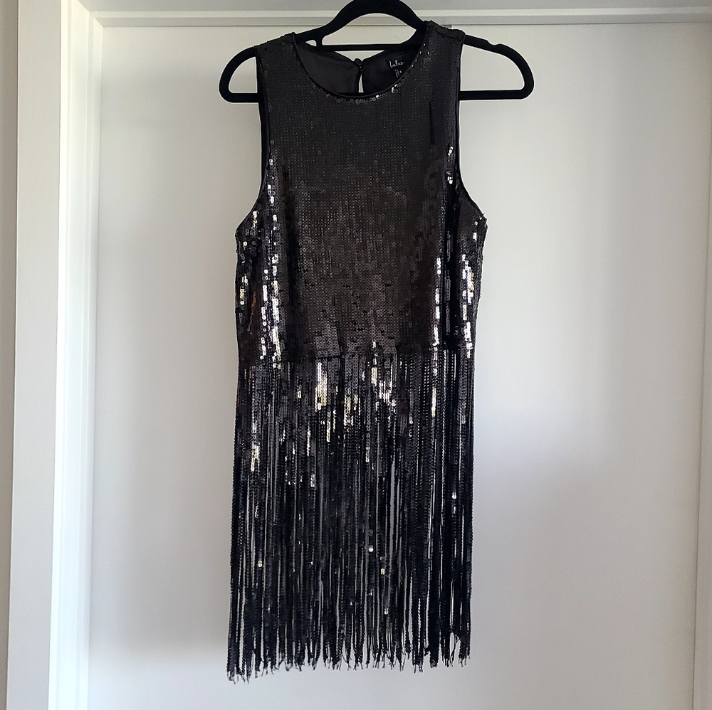 Black Sequin Fringe Sleeveless Tank Top